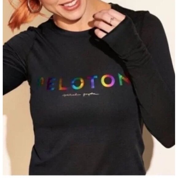 NWT Peloton x Spiritual Gangster Long Sleeve Black top with rainbow size XS - Picture 1 of 10